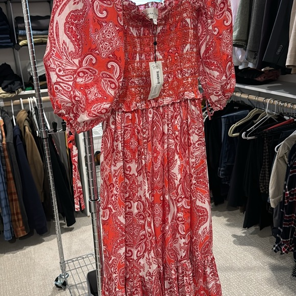 Cara Cara Jazzy Dress. Puff Sleeves. Smocked Bodice. Inkwash Hibiscus. Size S. - Picture 7 of 8